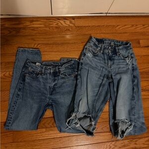 American Eagle Outfitters Women's Distressed Light and Dark Blue Straight  Jeans